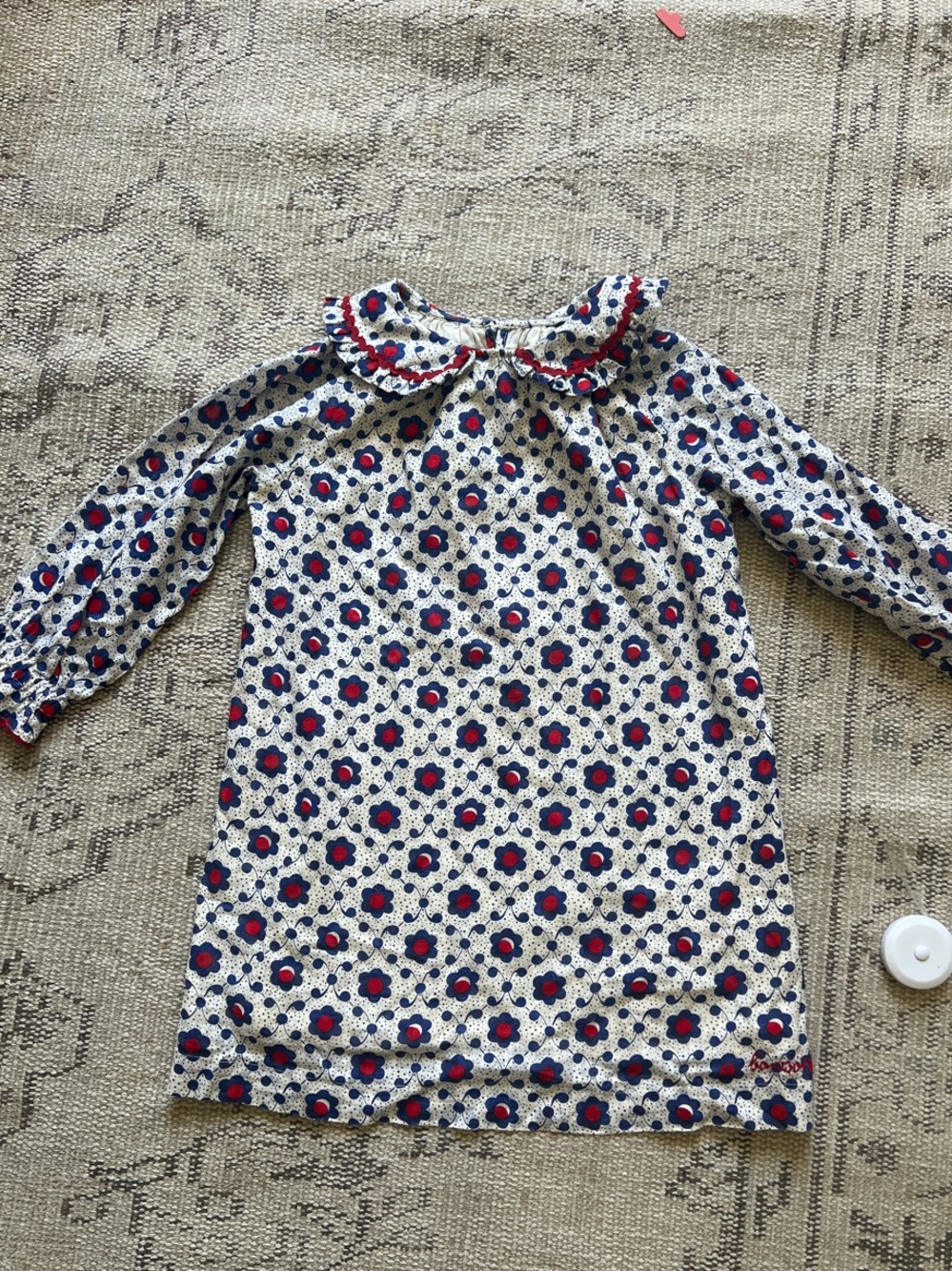 Bonton Cream Dress with Navy & Red Floral Print